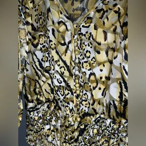 Cache Vintage 1980s Gold Cheetah Print Silk Dolman‎ Blouse Cinched Waist Women S thumbnail 9