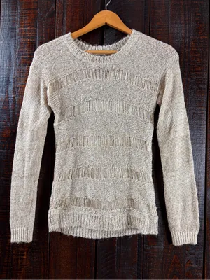 Buffalo David Bitton Beige Open-Weave Shimmer Sweater thumbnail 6