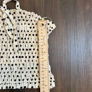 Statement Polka Dot Smocked Halter Tube Top Cream Black Linen Blend Large Boho thumbnail 4