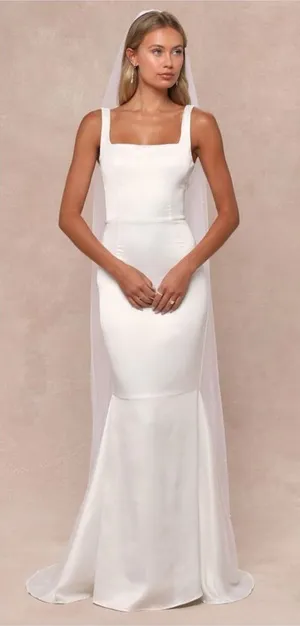 LULU’S Luxe Loveliness White Satin Backless Mermaid Maxi Dress thumbnail 1
