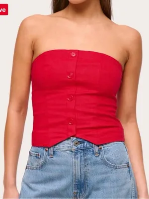 Abercrombie & Fitch Red Strapless Button-Front Tube Top thumbnail 1