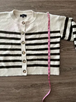 Lulus Knit Cardigan Womens Medium Ivory Olive Striped Fuzzy Wool Blend Cropped thumbnail 11