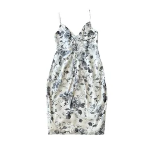 Zimmermann Silk Midi‎ Sheath Dress 2 (US 8-10) White Blue Floral Pleated Front thumbnail 2