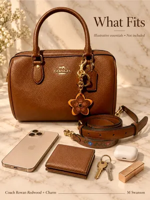 Coach Rowan Redwood Satchel CT841 Floral Strap + Leather Flower Charm Set NWOT thumbnail 8