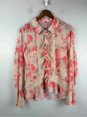 FREE PEOPLE Bad At Love Printed Blouse / Ivory Combo SMALL Floral Cottagecore thumbnail 2