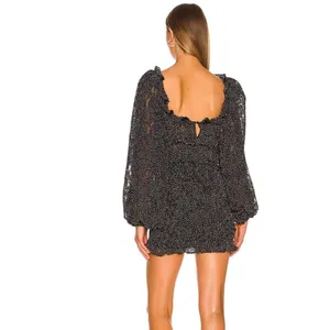 NWT For Love & Lemons Lelia Lace Mini Dress Black White Polka Dot XS thumbnail 2