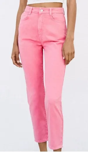 Zara pink high rise mom Jean cotton size 6 thumbnail 1