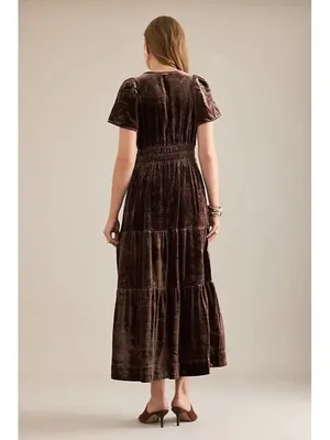 NWT by Anthropologie The Somerset Maxi in Chocolate Brown Velvet Edition Dress L thumbnail 5
