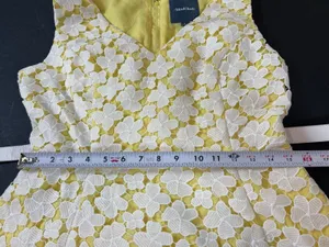 ModCloth 1960s Inspired Floral Lace Fit & Flare Dress Yellow White Belted L thumbnail 11