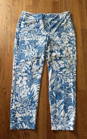 J.McLaughlin Pants Catalina Cloth Floral Pull‎ On Blue White Size L thumbnail 1