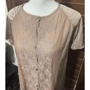 VTG Vanity Fair Brown Lace Nylon Babydoll nightie shirt sz M top 60s Chiffon thumbnail 2