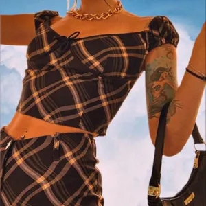 I.AM.GIA Carmel Top Black Check Plaid Halter-Tie Puff Sleeve XS‎ EUC thumbnail 9