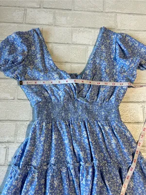 Altar’d State Blue Floral Tiered V-Neck Women's Dress Coastal Size XS thumbnail 7