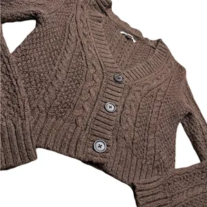 🤎 American Eagle Y2K Cable Knit Cropped Cardigan Brown Size Small‎ 🤎 thumbnail 3