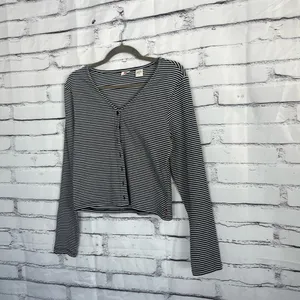 Levi’s Black White Stripe Ribbed Button Front Long Sleeve Women’s Large Top Y2K thumbnail 8