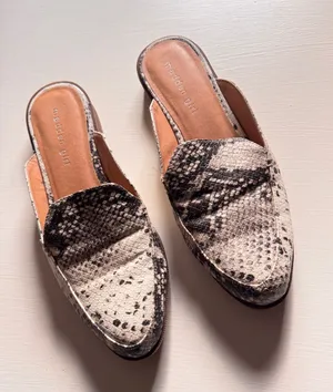 Madden Girl Black & Cream Snake-Print Slide Mules thumbnail 1