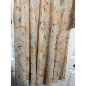 Vintage Midi Dress Cottagecore Floral Peach High Ruffle Neck‎ Button Front 12 thumbnail 6