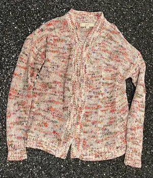 Ann Taylor Loft Woman M Multicolor Mingled Pattern Open Front Cardigan Sweater thumbnail 1