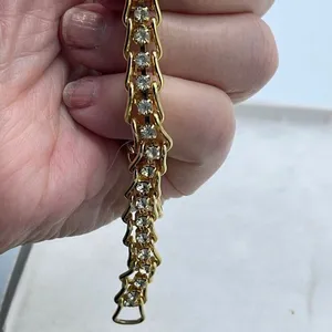 Vintage rhinestone tennis bracelet 7” gold-tone. thumbnail 2