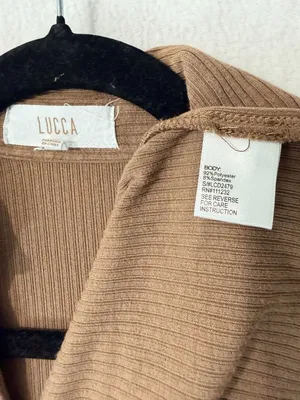 Lucca Brown Ribbed Long Sleeve Button-Down Midi Dress With Collared Neckline S thumbnail 4