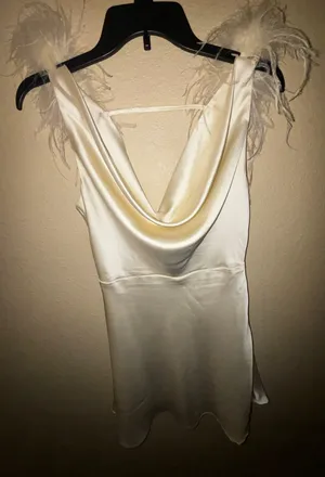 Forever 21 Feather-Trim Satin Slip Dress thumbnail 3
