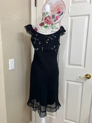 I.N. Studio Y2K Vintage Black Midi Dress with Pink Floral Embroidery thumbnail 3