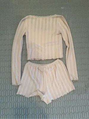 Pink Rose Ribbed Button-Front Long Sleeve Top & Shorts Sleep Set - Light Pink thumbnail 3
