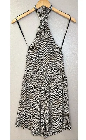 NWT Banana Republic Factory Knit Halter Black Tan Animal Print Romper thumbnail 7