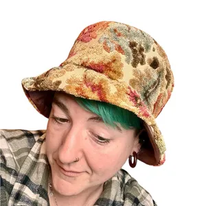 Vintage Handmade 60s Chenille Carpet Floral Tapestry Hat Go-Go Grunge Bucket EUC thumbnail 2