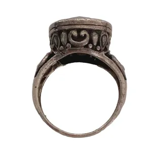 VTG 925 Sterling Silver Faceted Onyx Scroll Filigree Ring Size 6.75 Wide Band thumbnail 10