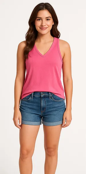 Women's We The Free Pink Ribbed V-Neck Tank Top L thumbnail 1