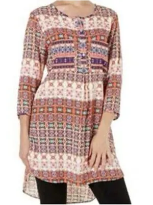 Anthro Fig & Flower Colorful Boho Festival Print Lightweight Tunic Dress thumbnail 4