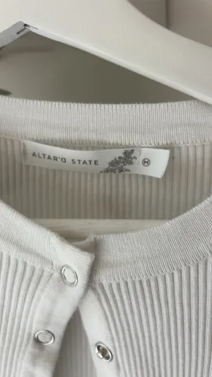 Altar'd State white ribbed knit cardigan with buttons, size M thumbnail 2
