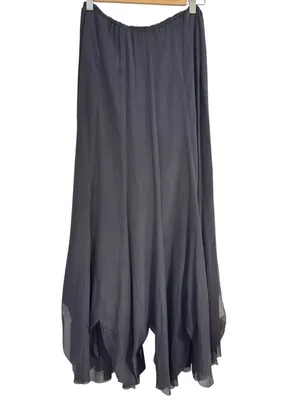 Express Black Silk Maxi Skirt Size S Flowy Handkerchief Hem Boho Elegant thumbnail 2
