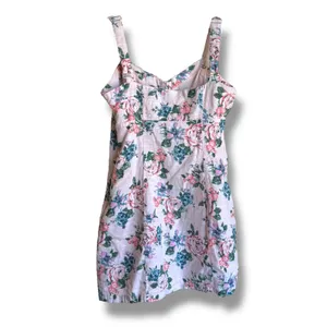 Forever 21 Pink Floral Button Up Dress‎ Size Small Roses Green Sundress Linen thumbnail 4