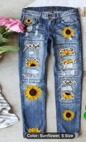 NWOT NWOT #Sunflower Patch #Distressed Blue #Jeans Size 14 thumbnail 2