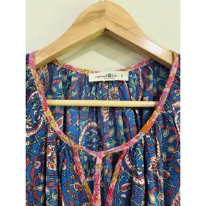 Natural Life Blue Paisley Floral Boho Mini Dress Smocked Sleeve Women Small thumbnail 3