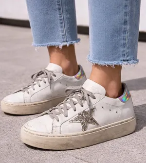 Golden Goose Hi Star White Leather Glitter Star Mirror Heel Shoes Sneakers Sz 39 thumbnail 1