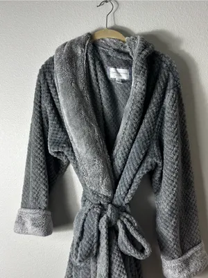 Midnight by Carole Hochman Plush Grey Hooded Bath Robe size Large thumbnail 2