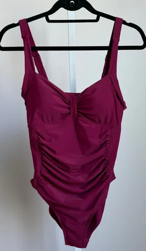 Tempt Me Ruched Beachy Tummy‎ Control One Piece Swimsuit Medium Burgundy thumbnail 1