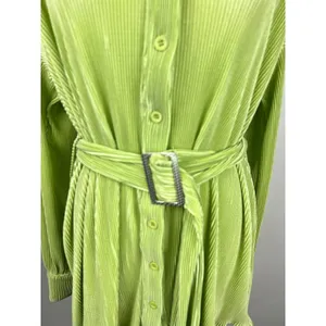 Thats So Fetch Lime Green Plisse Belted Mini Shirt Dress Size 4 thumbnail 13