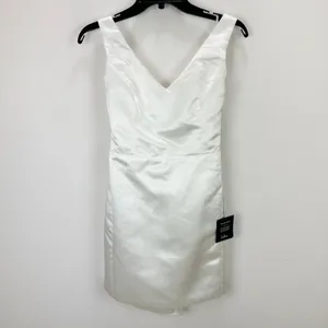 Lulus Charming Celebration White Taffeta Bow Mini Dress Wedding Bridal Small NWT thumbnail 6