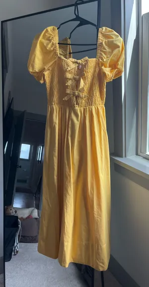 ASTR The Label Bow Detail Smock Bodice Dress in Mustard thumbnail 3