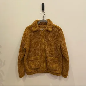 Pink Rose Teddy‎ Fleece Jacket Camel Brown Zip Front Sherpa Coat Women's Small thumbnail 9