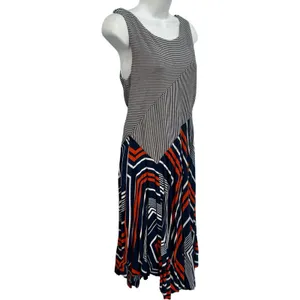 Maeve Anthropologie Cameron Blue Red White Striped Geometric Asymmetric Size S thumbnail 4