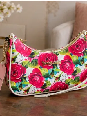 Juicy Couture Rose Print Crescent Shoulder Bag NWT Floral Purse thumbnail 2