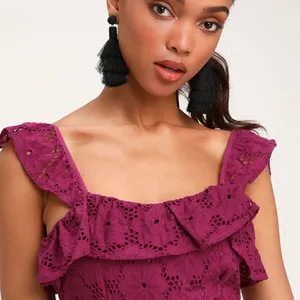 Lulu’s Biscay Magenta Ruffled Eyelet Lace Dress thumbnail 4