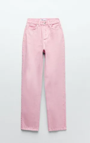 Zara Pink High Rise Straight Jeans thumbnail 1