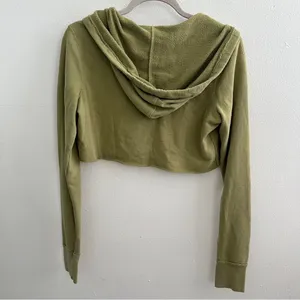 NEW Aerie bird Cropped Hoodie sweatshirt olive Green SMALL thumbnail 5