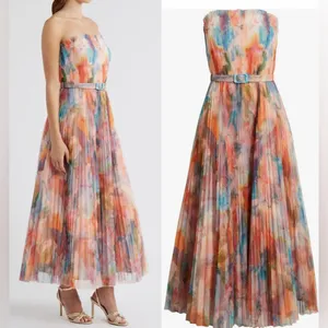 NWOT Hutch Strapless pleated Belted Chiffon Floral Maxi Dress sz 4 thumbnail 3